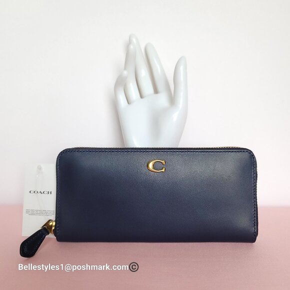 COACH Slim Accordion Smooth Leather Wallet with Back Slip Pocket- Dark Navy⭐ - Picture 8 of 16